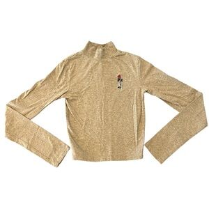 Empyre Rose Skeleton Embroidered Mock Neck Long Sleeve Crop Top